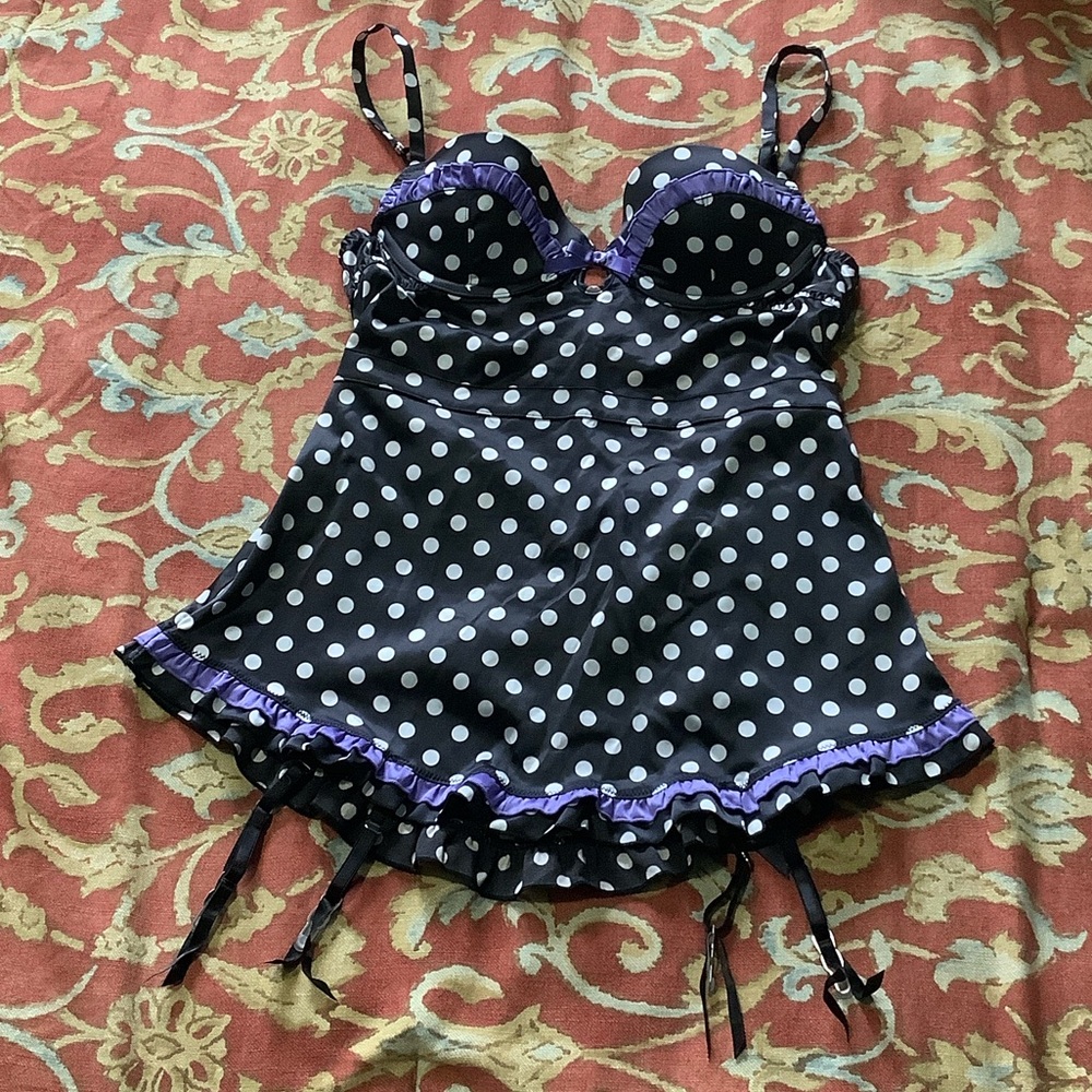 Polka Dot and Purple Trim Women's Lingerie - NEW
